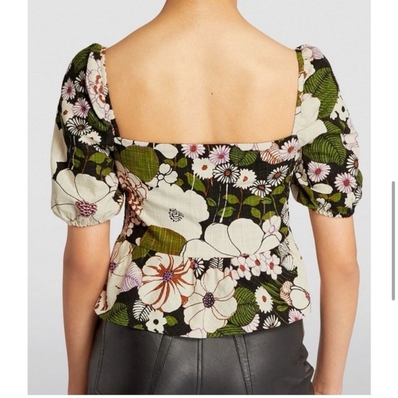 MAJE Loflower cropped organic cotton puff sleeve button down peplum top size 2/M - Picture 5 of 16